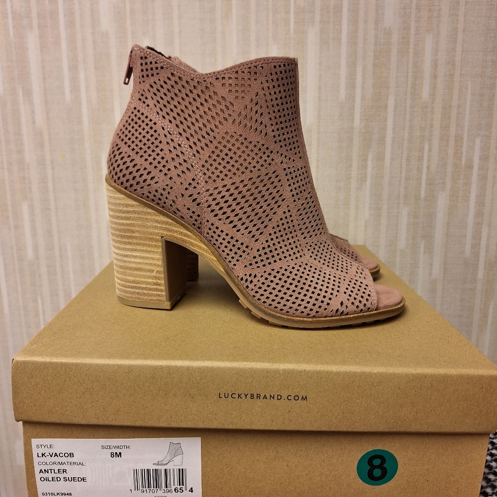 Lucky Brand Women's Perforated Tan Peep-Toe Booties - Size 8